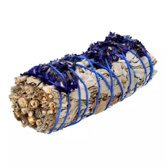 Smudge stick - witte salie met blauwe bloemen