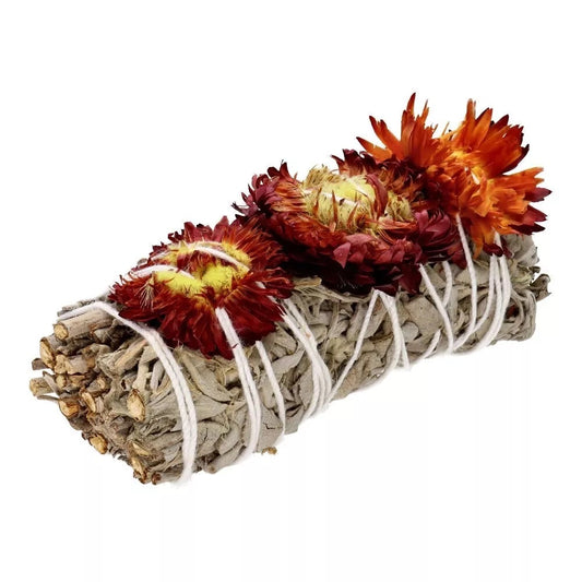 Smudge stick - witte salue met rode bloemen