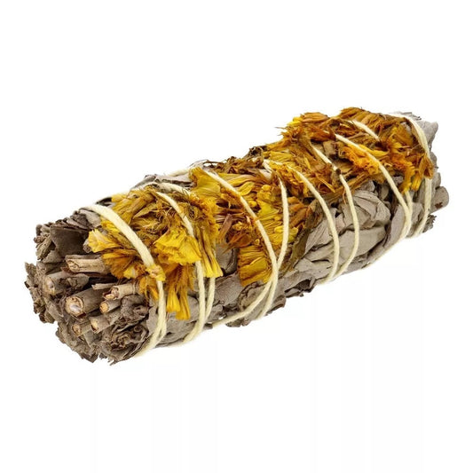Smudge stick - witte salie met gele bloemen